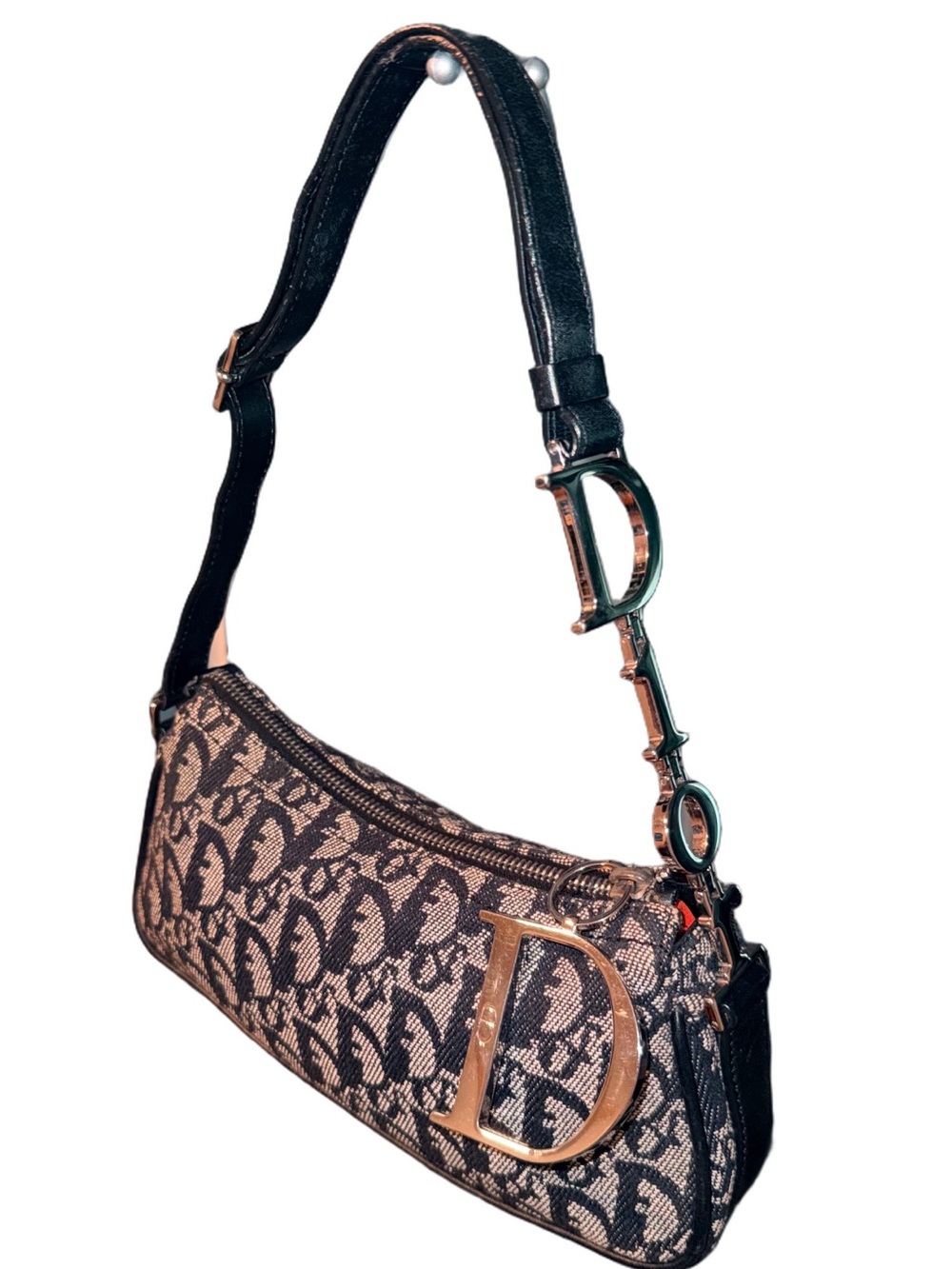Dior D-Charm Spell-Out Black Canvas Diorissimo Pouchette